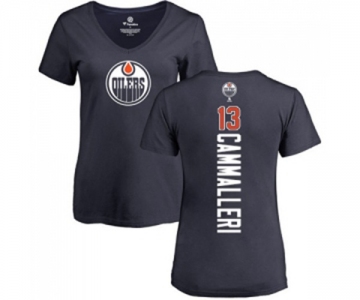 NHL Women Adidas Edmonton Oilers #13 Mike Cammalleri Navy Blue Backer Slim Fit V-Neck T-Shirt