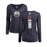 NHL Women Adidas Edmonton Oilers #17 Jari Kurri Navy Blue Backer Slim Fit Long Sleeve T-Shirt