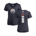 NHL Women Adidas Edmonton Oilers #17 Jari Kurri Navy Blue Backer Slim Fit V-Neck T-Shirt