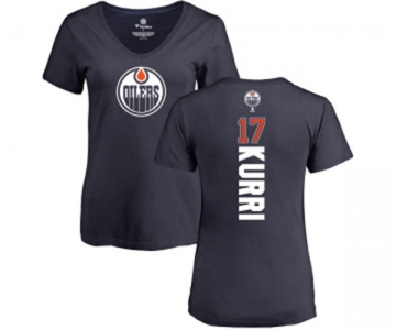 NHL Women Adidas Edmonton Oilers #17 Jari Kurri Navy Blue Backer Slim Fit V-Neck T-Shirt