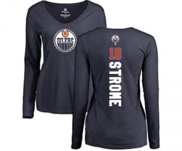 NHL Women Adidas Edmonton Oilers #18 Ryan Strome Navy Blue Backer Slim Fit Long Sleeve T-Shirt