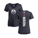 NHL Women Adidas Edmonton Oilers #2 Andrej Sekera Navy Blue Backer Slim Fit V-Neck T-Shirt