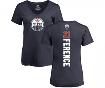 NHL Women Adidas Edmonton Oilers #21 Andrew Ference Navy Blue Backer Slim Fit V-Neck T-Shirt