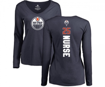 NHL Women Adidas Edmonton Oilers #25 Darnell Nurse Navy Blue Backer Slim Fit Long Sleeve T-Shirt