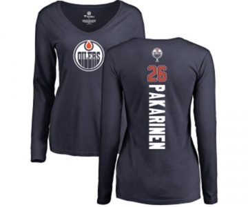 NHL Women Adidas Edmonton Oilers #26 Iiro Pakarinen Navy Blue Backer Slim Fit Long Sleeve T-Shirt