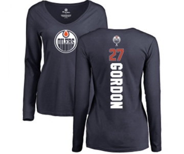 NHL Women Adidas Edmonton Oilers #27 Boyd Gordon Navy Blue Backer Slim Fit Long Sleeve T-Shirt