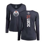 NHL Women Adidas Edmonton Oilers #27 Milan Lucic Navy Blue Backer Slim Fit Long Sleeve T-Shirt