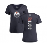 NHL Women Adidas Edmonton Oilers #27 Milan Lucic Navy Blue Backer Slim Fit V-Neck T-Shirt