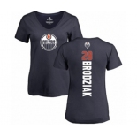 NHL Women Adidas Edmonton Oilers #28 Kyle Brodziak Navy Blue Backer Slim Fit V-Neck T-Shirt