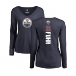 NHL Women Adidas Edmonton Oilers #31 Grant Fuhr Navy Blue Backer Slim Fit Long Sleeve T-Shirt