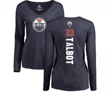 NHL Women Adidas Edmonton Oilers #33 Cam Talbot Navy Blue Backer Slim Fit Long Sleeve T-Shirt