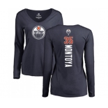 NHL Women Adidas Edmonton Oilers #35 Al Montoya Navy Blue Backer Slim Fit Long Sleeve T-Shirt