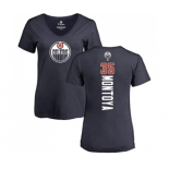 NHL Women Adidas Edmonton Oilers #35 Al Montoya Navy Blue Backer Slim Fit V-Neck T-Shirt