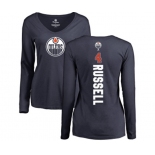 NHL Women Adidas Edmonton Oilers #4 Kris Russell Navy Blue Backer Slim Fit Long Sleeve T-Shirt