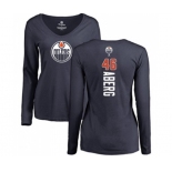 NHL Women Adidas Edmonton Oilers #46 Pontus Aberg Navy Blue Backer Slim Fit Long Sleeve T-Shirt