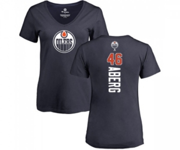 NHL Women Adidas Edmonton Oilers #46 Pontus Aberg Navy Blue Backer Slim Fit V-Neck T-Shirt