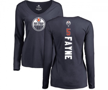 NHL Women Adidas Edmonton Oilers #5 Mark Fayne Navy Blue Backer Slim Fit Long Sleeve T-Shirt