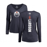 NHL Women Adidas Edmonton Oilers #6 Adam Larsson Navy Blue Backer Slim Fit Long Sleeve T-Shirt