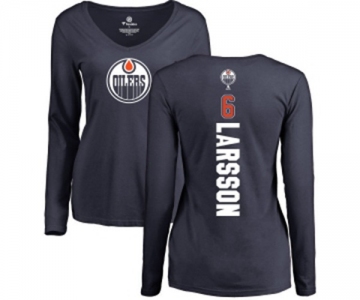 NHL Women Adidas Edmonton Oilers #6 Adam Larsson Navy Blue Backer Slim Fit Long Sleeve T-Shirt