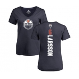 NHL Women Adidas Edmonton Oilers #6 Adam Larsson Navy Blue Backer Slim Fit V-Neck T-Shirt