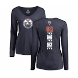 NHL Women Adidas Edmonton Oilers #60 Olivier Rodrigue Navy Blue Backer Slim Fit Long Sleeve T-Shirt