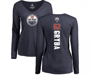 NHL Women Adidas Edmonton Oilers #62 Eric Gryba Navy Blue Backer Slim Fit Long Sleeve T-Shirt