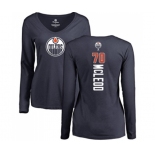 NHL Women Adidas Edmonton Oilers #70 Ryan McLeod Navy Blue Backer Slim Fit Long Sleeve T-Shirt