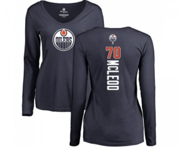 NHL Women Adidas Edmonton Oilers #70 Ryan McLeod Navy Blue Backer Slim Fit Long Sleeve T-Shirt