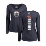 NHL Women Adidas Edmonton Oilers #75 Evan Bouchard Navy Blue Backer Slim Fit Long Sleeve T-Shirt