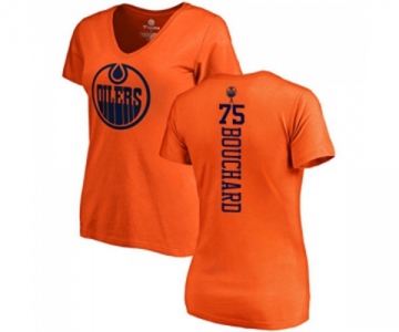 NHL Women Adidas Edmonton Oilers #75 Evan Bouchard Orange One Color Backer Slim Fit V-Neck T-Shirt