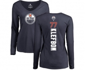 NHL Women Adidas Edmonton Oilers #77 Oscar Klefbom Navy Blue Backer Slim Fit Long Sleeve T-Shirt