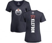 NHL Women Adidas Edmonton Oilers #77 Oscar Klefbom Navy Blue Backer Slim Fit V-Neck T-Shirt