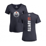 NHL Women Adidas Edmonton Oilers #81 Yohann Auvitu Navy Blue Backer Slim Fit V-Neck T-Shirt