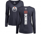 NHL Women Adidas Edmonton Oilers #83 Matt Benning Navy Blue Backer Slim Fit Long Sleeve T-Shirt