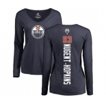 NHL Women Adidas Edmonton Oilers #93 Ryan Nugent-Hopkins Navy Blue Backer Slim Fit Long Sleeve T-Shirt