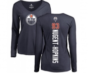 NHL Women Adidas Edmonton Oilers #93 Ryan Nugent-Hopkins Navy Blue Backer Slim Fit Long Sleeve T-Shirt