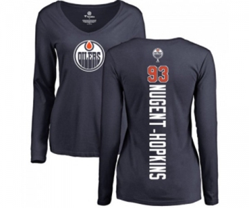 NHL Women Adidas Edmonton Oilers #93 Ryan Nugent-Hopkins Navy Blue Backer Slim Fit Long Sleeve T-Shirt