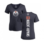 NHL Women Adidas Edmonton Oilers #93 Ryan Nugent-Hopkins Navy Blue Backer Slim Fit V-Neck T-Shirt