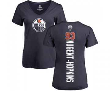 NHL Women Adidas Edmonton Oilers #93 Ryan Nugent-Hopkins Navy Blue Backer Slim Fit V-Neck T-Shirt