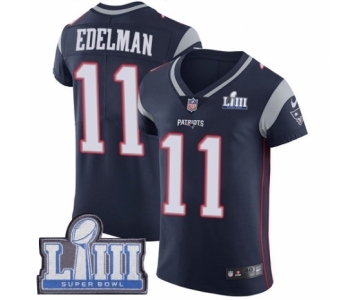 Men's Nike New England Patriots #11 Julian Edelman Navy Blue Team Color Vapor Untouchable Elite Player Super Bowl LIII Bound NFL Jersey