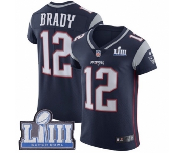 Men's Nike New England Patriots #12 Tom Brady Navy Blue Team Color Vapor Untouchable Elite Player Super Bowl LIII Bound NFL Jersey