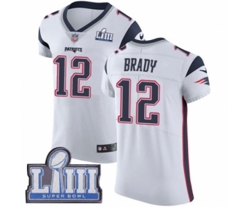 Men's Nike New England Patriots #12 Tom Brady White Vapor Untouchable Elite Player Super Bowl LIII Bound NFL Jersey