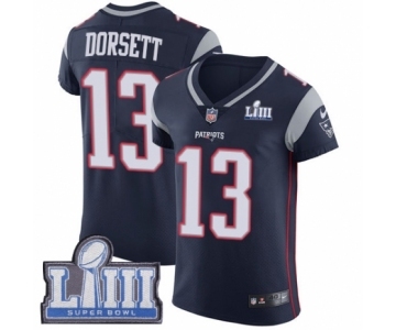 Men's Nike New England Patriots #13 Phillip Dorsett Navy Blue Team Color Vapor Untouchable Elite Player Super Bowl LIII Bound NFL Jersey