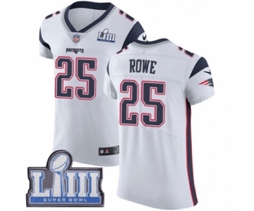 Men's Nike New England Patriots #25 Eric Rowe White Vapor Untouchable Elite Player Super Bowl LIII Bound NFL Jersey