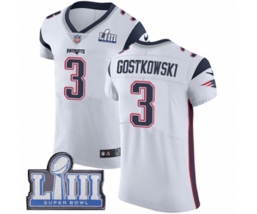 Men's Nike New England Patriots #3 Stephen Gostkowski White Vapor Untouchable Elite Player Super Bowl LIII Bound NFL Jersey