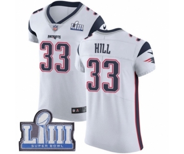 Men's Nike New England Patriots #33 Jeremy Hill White Vapor Untouchable Elite Player Super Bowl LIII Bound NFL Jersey