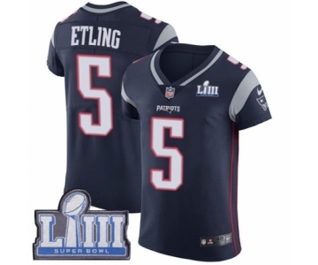 Men's Nike New England Patriots #5 Danny Etling Navy Blue Team Color Vapor Untouchable Elite Player Super Bowl LIII Bound NFL Jersey