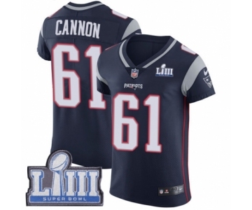 Men's Nike New England Patriots #61 Marcus Cannon Navy Blue Team Color Vapor Untouchable Elite Player Super Bowl LIII Bound NFL Jersey