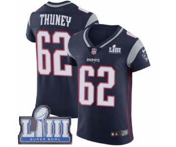 Men's Nike New England Patriots #62 Joe Thuney Navy Blue Team Color Vapor Untouchable Elite Player Super Bowl LIII Bound NFL Jersey