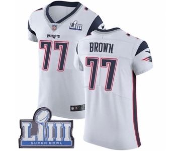 Men's Nike New England Patriots #77 Trent Brown White Vapor Untouchable Elite Player Super Bowl LIII Bound NFL Jersey